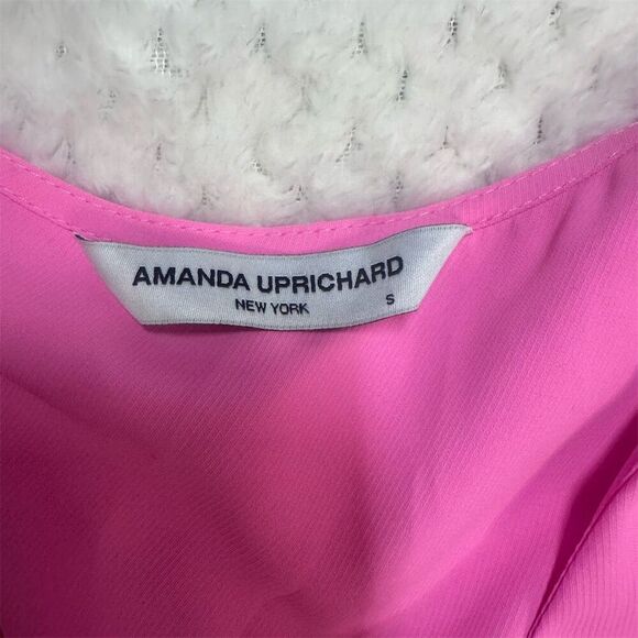 Like New Amanda Uprichard Women's S Pink V-Neck Puff Sleeve Mini Dress - Picture 4 of 5
